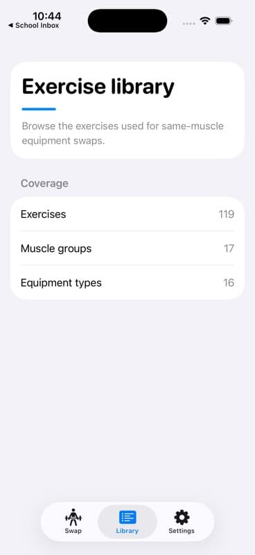 SpotterFuel exercise library coverage.